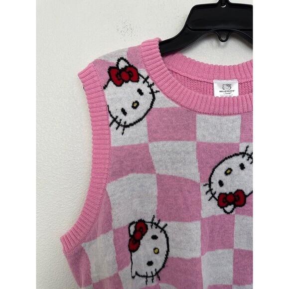 Hello Kitty Sanrio Knit Vest Checkered Begonia White Pink Women Size XXL 2X NEW - Picture 2 of 7